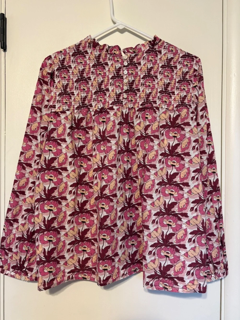 J. Crew Women's Plus Liberty Butterfield Poppy Smocked Button-Back Shirt Top 3X